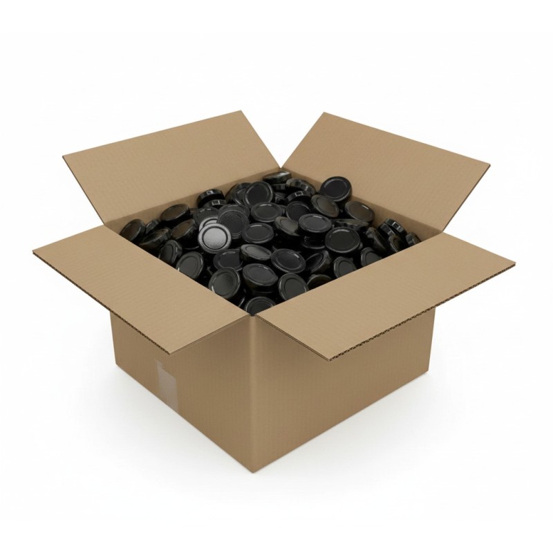 Tapa TO 70mm negra pasteurizable - Caja 1150 ud. Tapas de bote y cierres