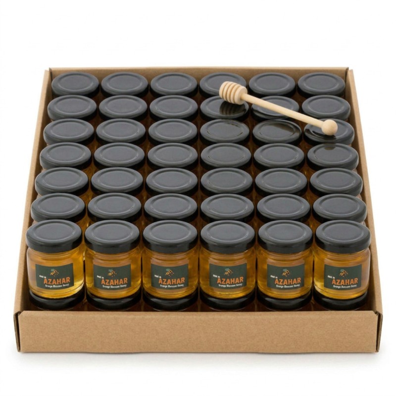 Coffret 34 pots en verre - Miel de fleur d'oranger 50 g Miel