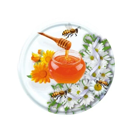 TO 82mm Lid "Honey Jar with Wooden Dipper", pasteurisable - Pack of 16 Caps and closures