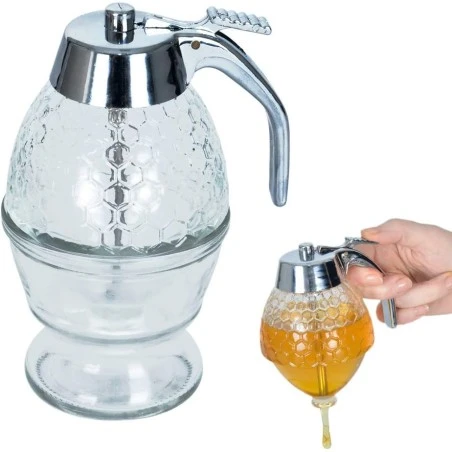 Glass honey dispenser with stand Honey Packaging