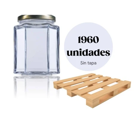 Palet 1960 ud - Envase hexagonal 390 ml (500g) TO70 Tarros de cristal al por mayor (por palets)