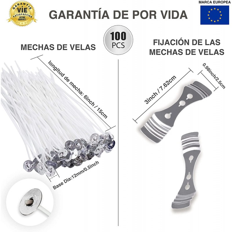 Mechas para velas con arandela (pack de 100) Moldes para velas