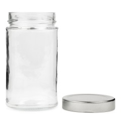 4 Vasetti In Vetro Mason Jars Da 8 Oz (250ml) Con Coperchi Argentati E Nastro - Barattoli Per Conserve, Marmellate, Miele, Con Cucchiaio Incluso