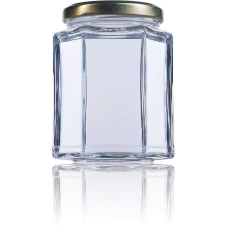 Hexagonal glass jar 390ml TO70 - Packs 23 u. HONEY PACKAGING