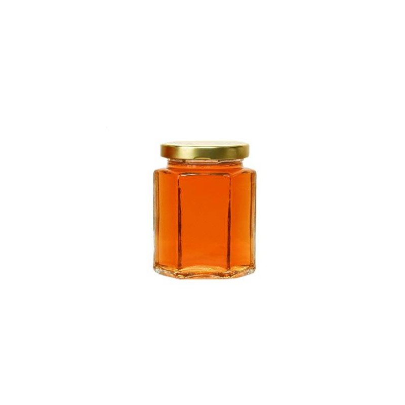 Hexagonal glass jar 390ml TO70 - Packs 23 u. HONEY PACKAGING