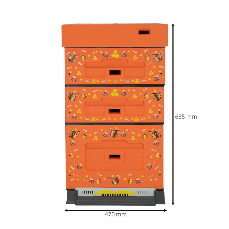 Dadant Blatt Poly Beehive LYSON Orange with bee pattern Dadant Blatt Beehives