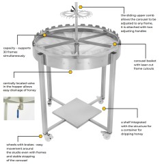 Professional 30-Frame Rotary Carousel for Honey Ø900 mm Uncapping tools