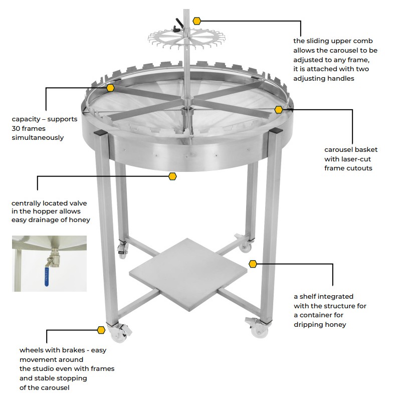 Carosello rotante professionale per 30 telaini di miele Ø900 mm