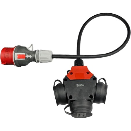 Adaptador trifásico 16 A con triple salida Schuko (400 V → 3× 230 V) Accesorios desinfección e higiene